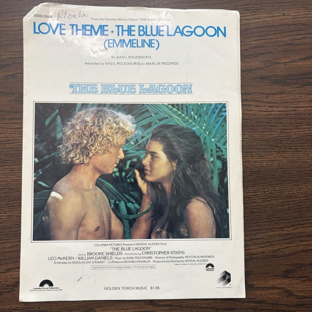 Vintage Blue Lagoon Emmeline Live Theme Sheet Music 1980 Brooke Shields